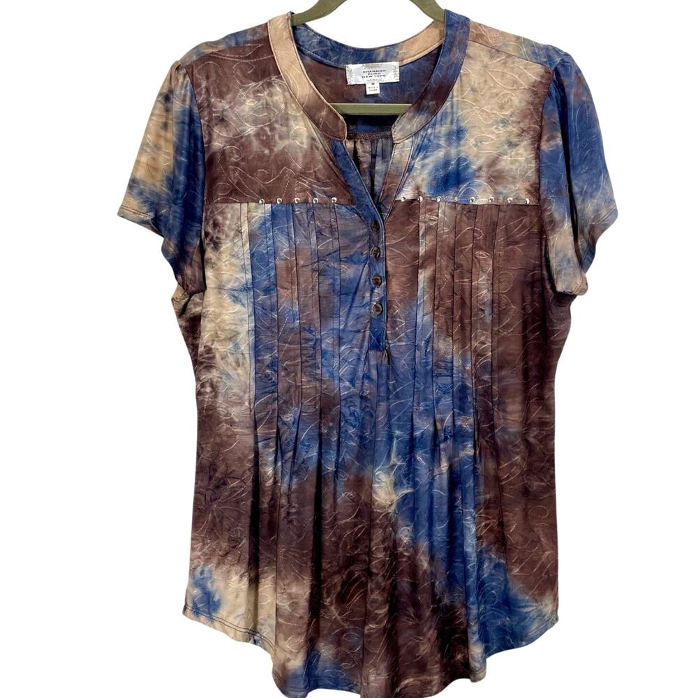Shannon Ford New York Y2K Brown Blue Dyed Tunic Top Boho Blouse Womens Medium